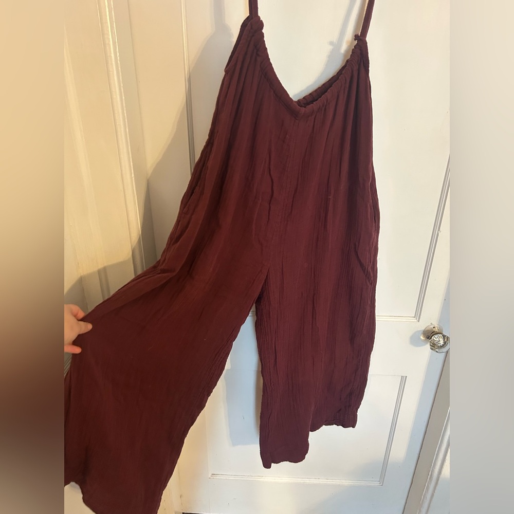 Free People Deep Red Textured Jumpsuit - Picture 2 of 7